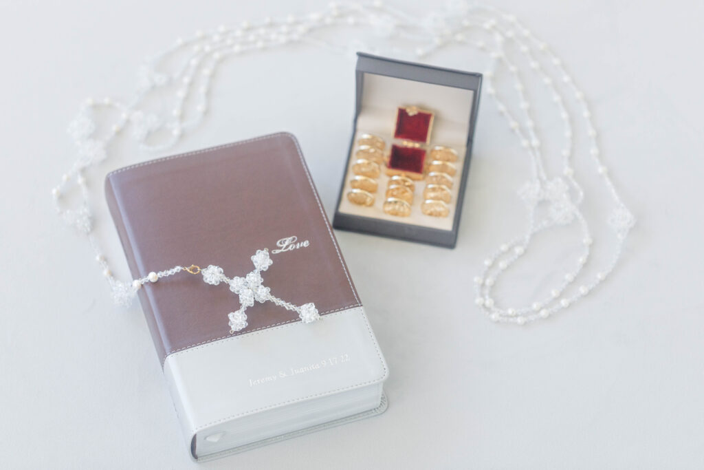 Rosary, Bible, and Coins